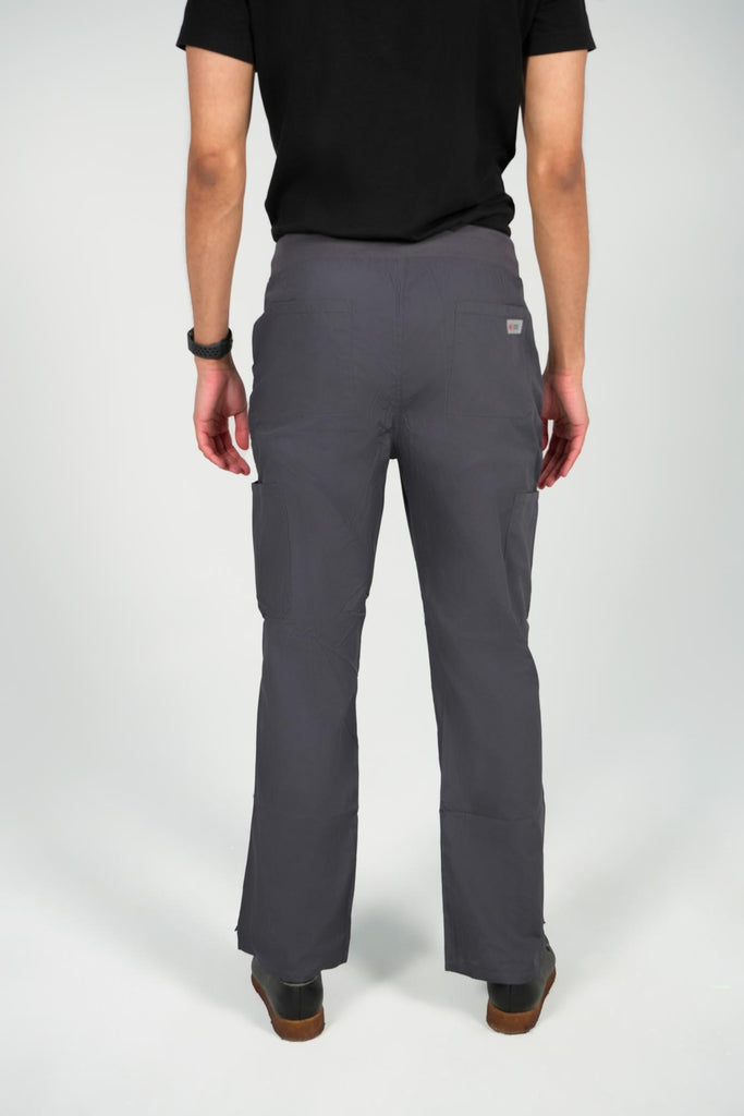 Men's 6-Pocket Elastic Scrub Pant in Charcoal back view on model
