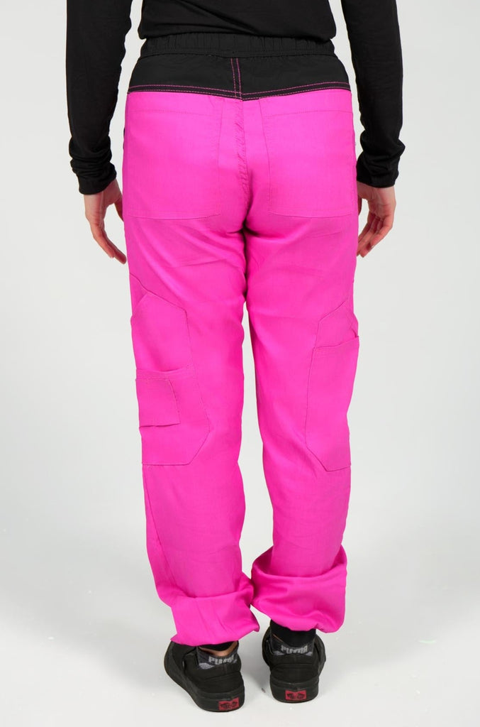 back of 14-pocket pink scrub jogger by rhino scrubs