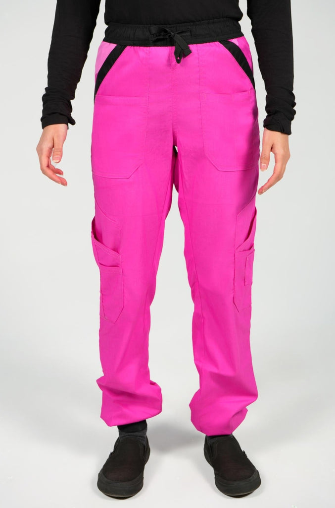 Women's 14-Pocket Cargo Scrub Jogger in shade pink front view