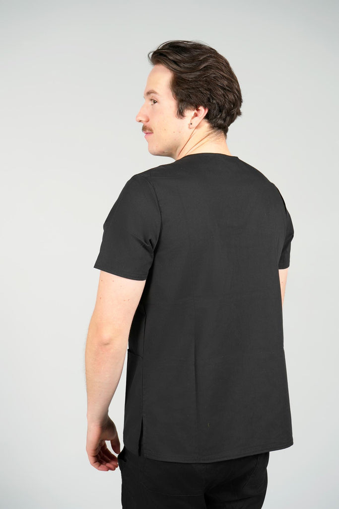 Men's 3-Pocket Scrub Top in Black back view