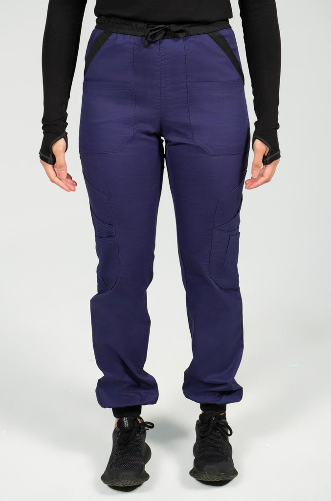 Women's 14-Pocket Cargo Scrub Jogger in shade navy front view