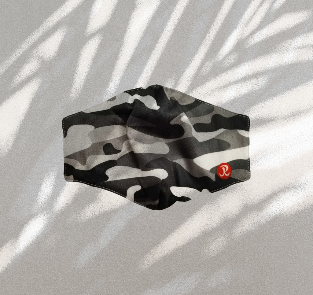 Reusable Adult Face Mask in Grey Camo front view of product