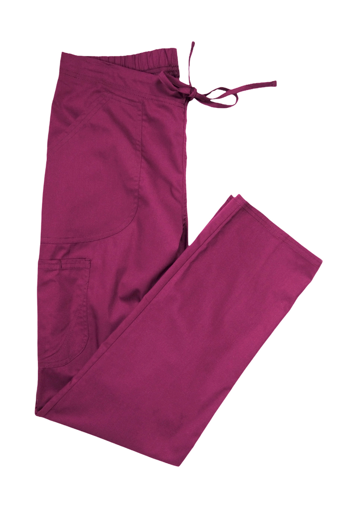 Women's 4-Pocket Scrub Pants in wine folded view