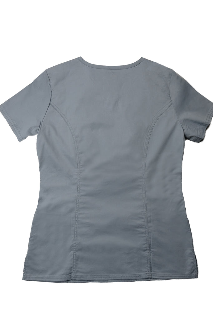 Women's 4-Pocket Curved V-Neck Scrub Top in Light Grey back view