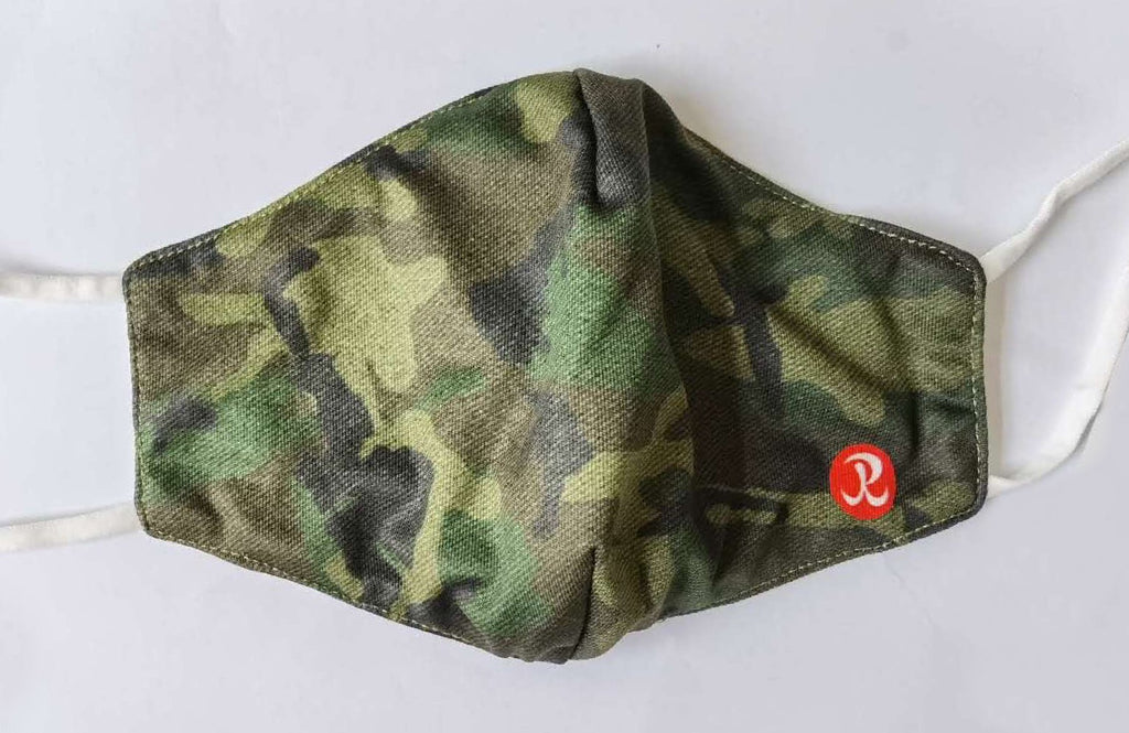 Reusable Adult Face Mask Green Camo design closeup view of front of product