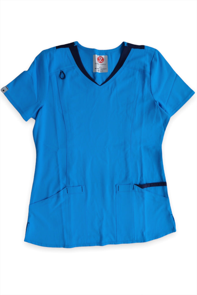 Women's Sporty Mesh V-Neck Scrub Top in Bahamas front view