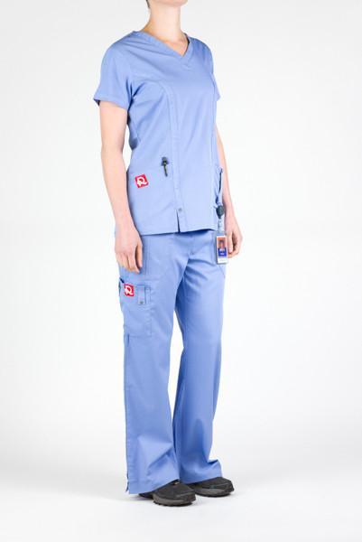 Women’s premium Flex Scrub Pants and Flex Scrub top matching set in shade periwinkle shown from front