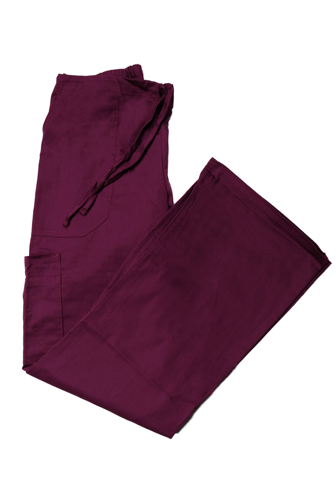 Women's 4-Pocket Relaxed Fit Scrub Pants in wine folded view