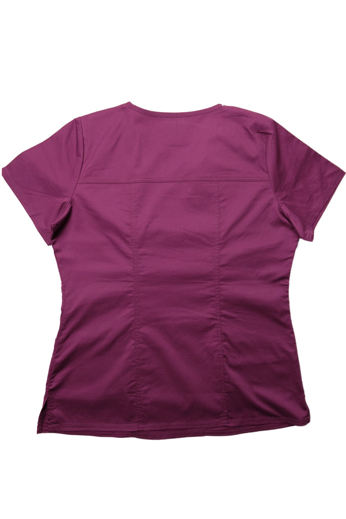 Women's Tailored 4-Pocket V-Neck Scrub Top in Wine back view