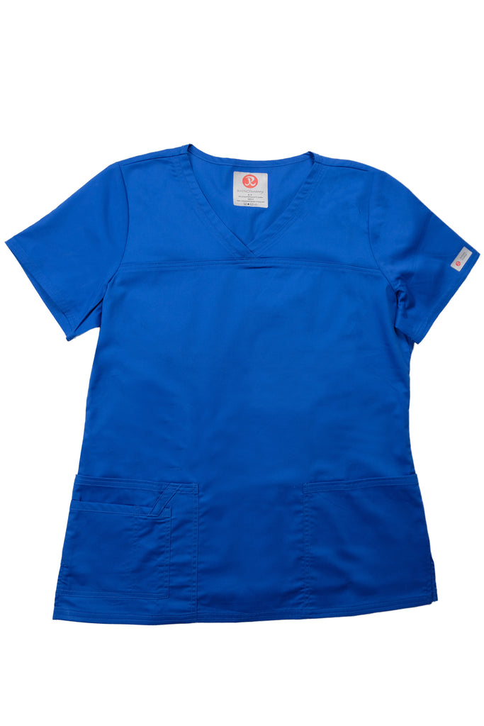 Women's Tailored 4-Pocket V-Neck Scrub Top in Royal Blue front view