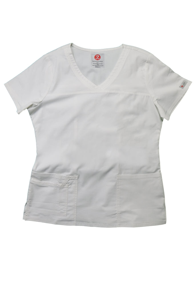Women's Tailored 4-Pocket V-Neck Scrub Top in White front view