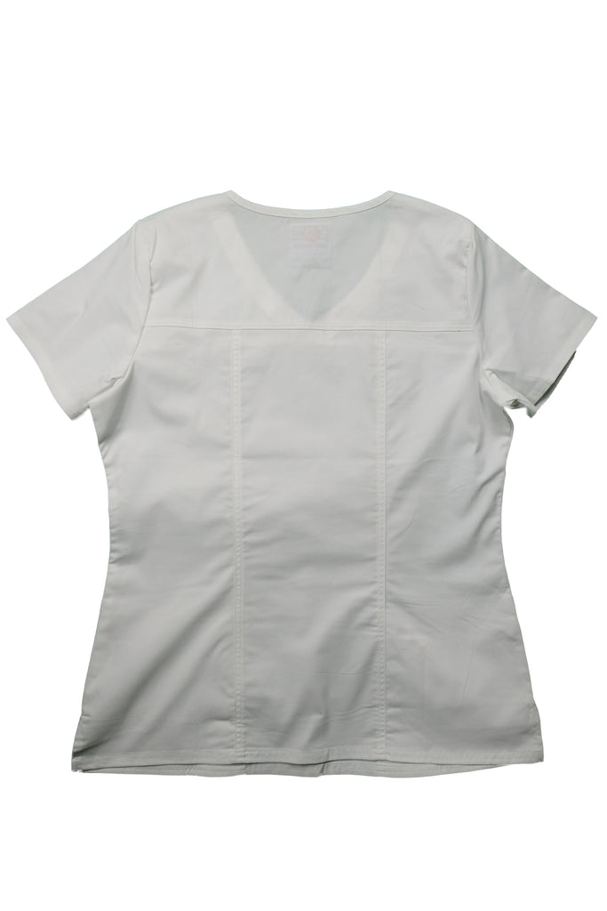Women's Tailored 4-Pocket V-Neck Scrub Top in White back view