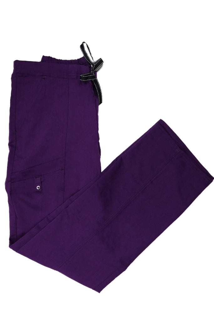 Women's Flex 3-Pocket Scrub Pants in shade eggplant folded view