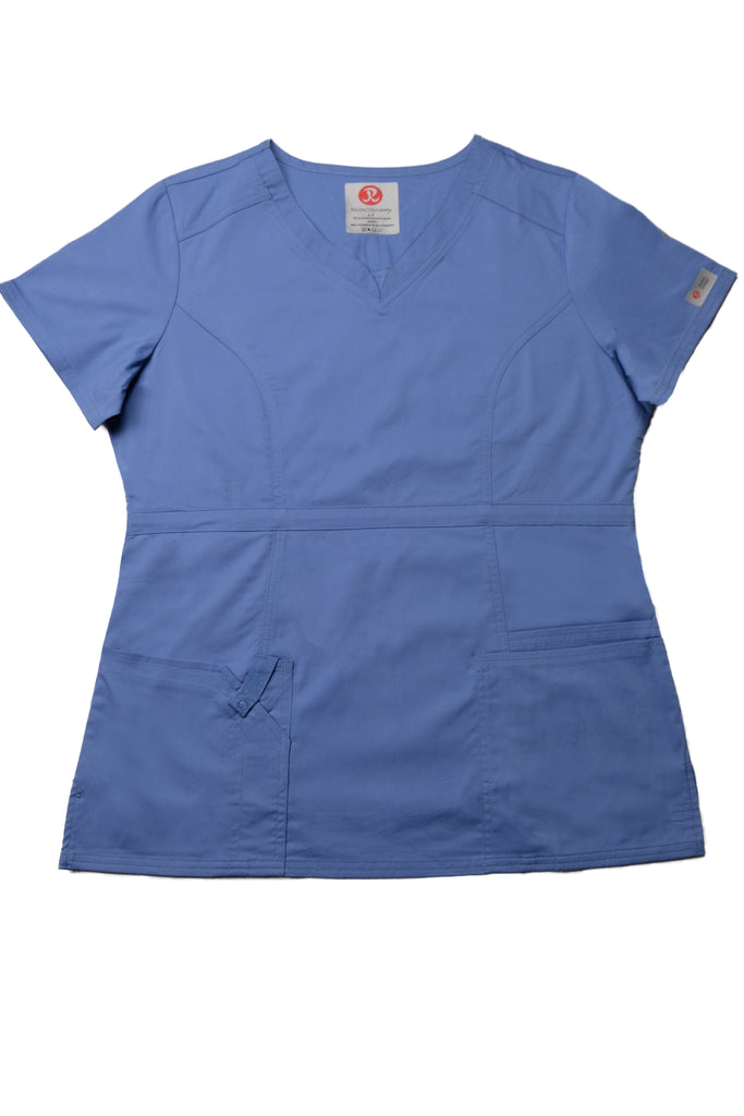 Women's 4-Pocket Curved V-Neck Scrub Top in Periwinkle front view