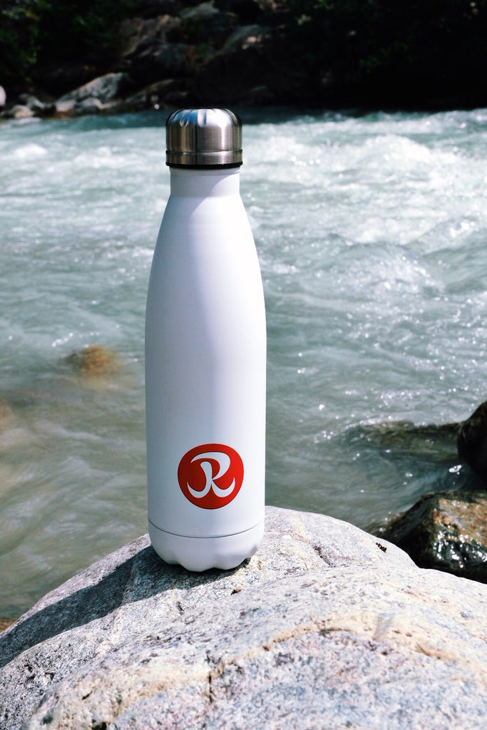 Rhino stainless steel Water Bottle overlooking river
