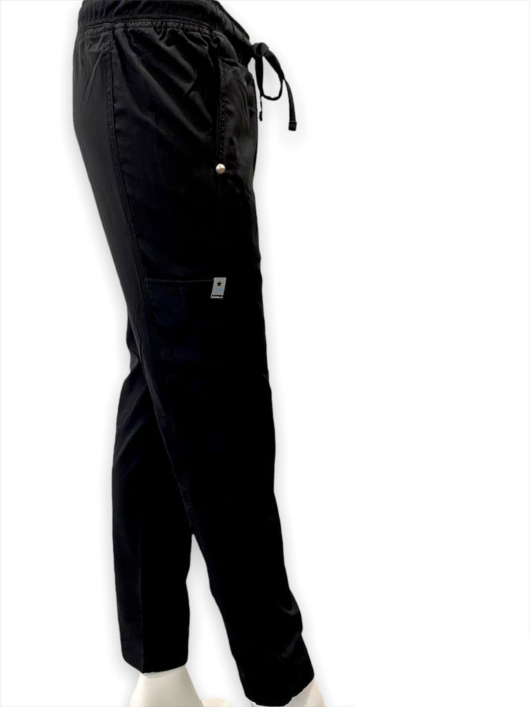 Women's Active Drawstring Scrub Pants in Black side view on mannequin