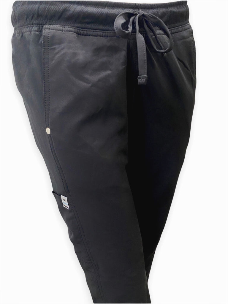 Women's Active Drawstring Scrub Pants in black closeup on waistband with drawstring
