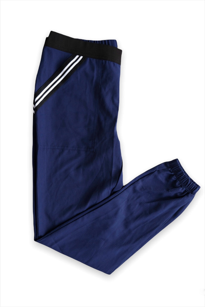 Women's Active Striped Scrub Jogger in navy folded view
