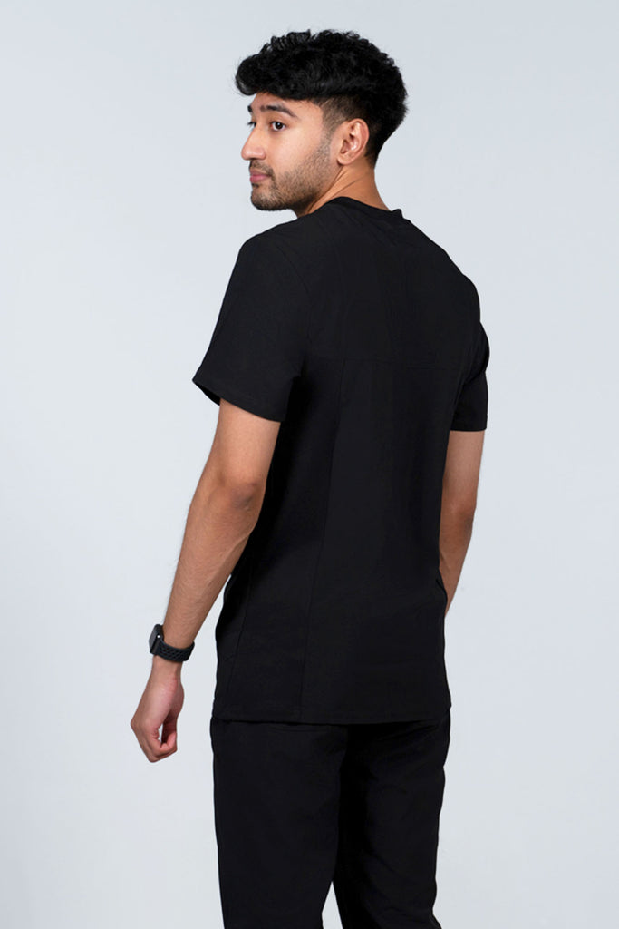 Men's Performance Zip Scrub Top in Black back view on model