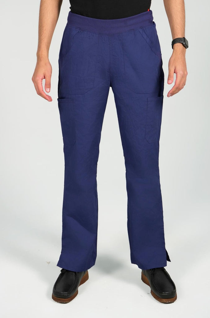 Men's 6-Pocket Elastic Scrub Pant in Navy front view on model
