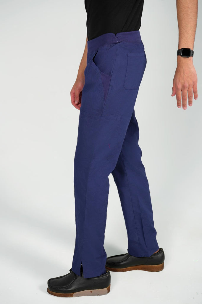 Men's 6-Pocket Elastic Scrub Pant in Navy sideview on model