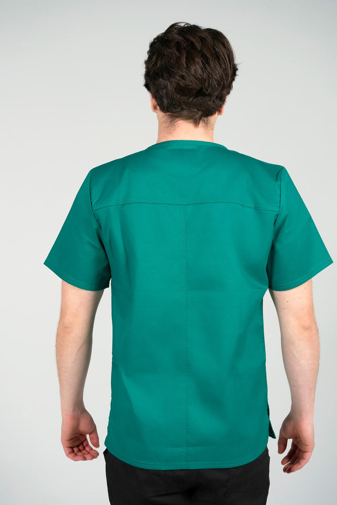 Men's 4-Pocket Scrub Top in Forest Green back view