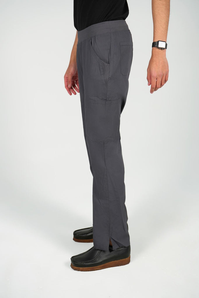 Men's 6-Pocket Elastic Scrub Pant in Charcoal side view on model