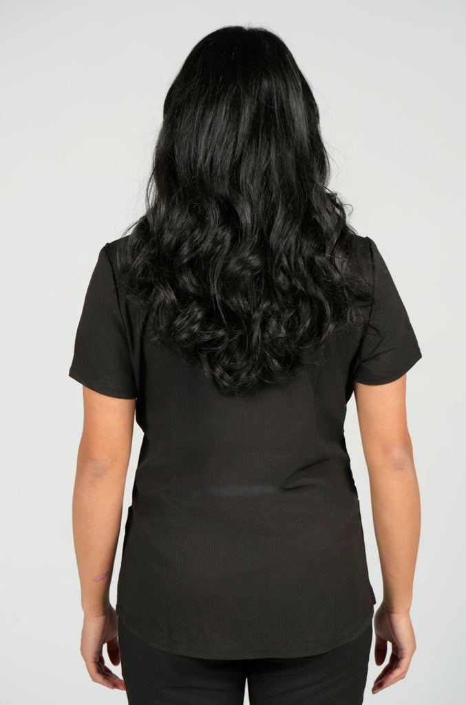 Women's Active Striped Scrub Top in black back view