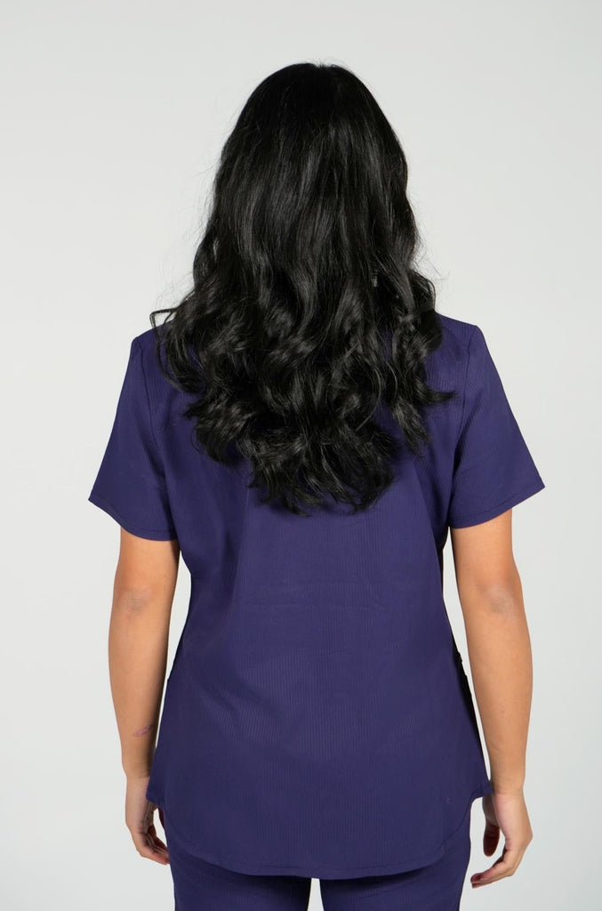 Women's Active Striped Scrub Top in navy back view