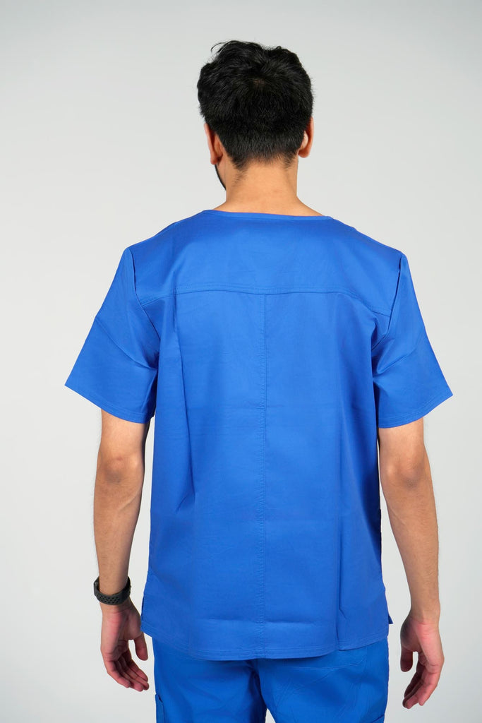 Men's 4-Pocket Scrub Top in Royal Blue back view