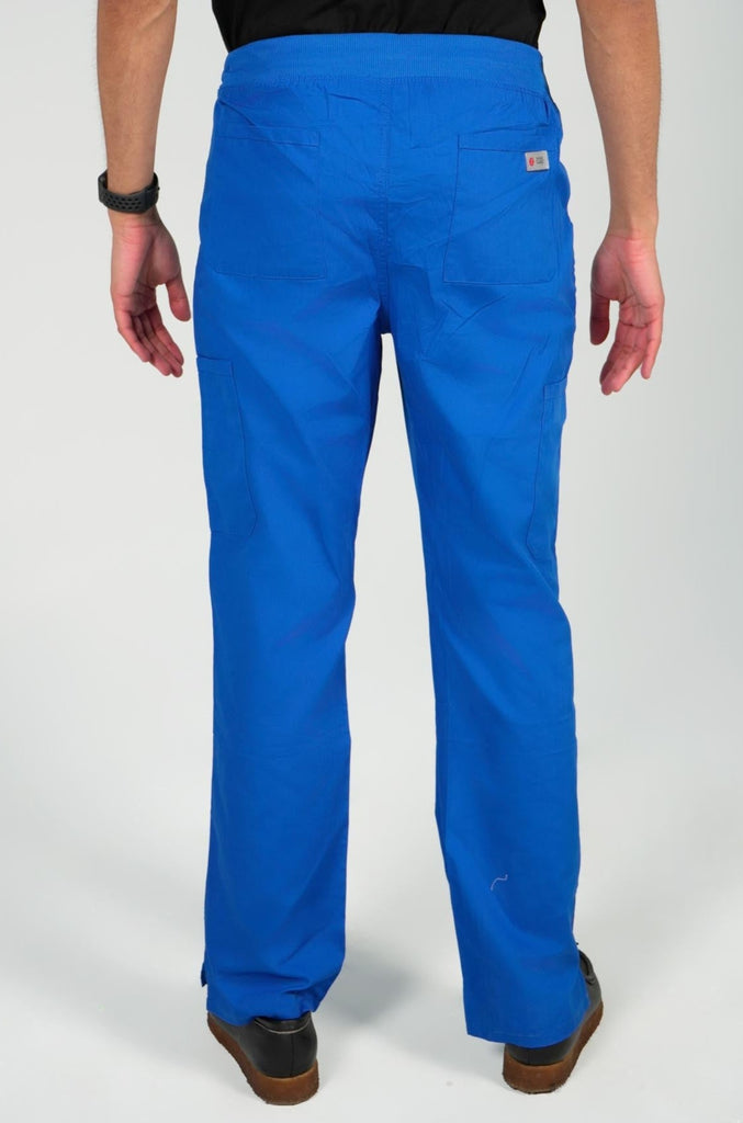 Men's 6-Pocket Elastic Scrub Pant in Royal Blue back view on model