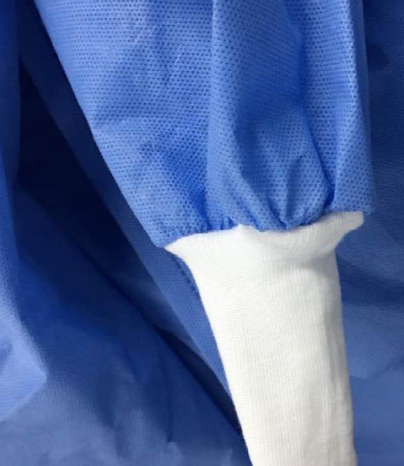 Disposable Isolation Gown, AAMI Level 3 closeup on knit cuff