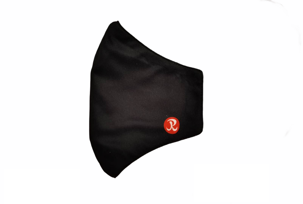 Reusable Adult Face Mask in Black side view of product with logo