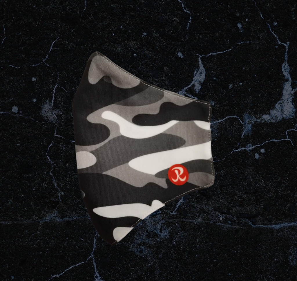 Reusable Adult Face Mask Grey Camo design folded view of product