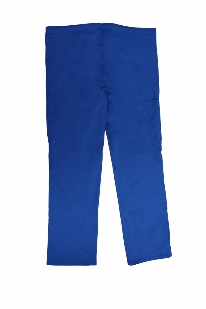 Women's Drawstring Relaxed Fit Scrub Pants in indigo view from behind