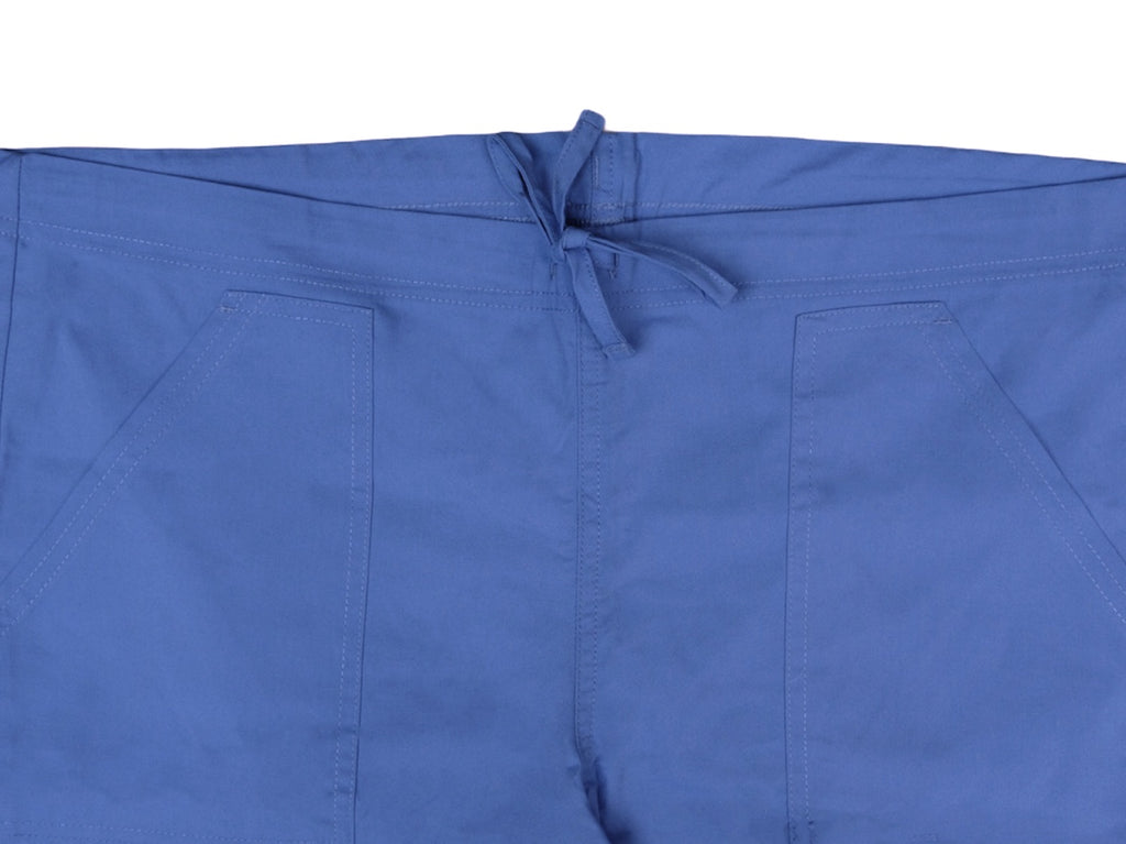 Women's Drawstring Relaxed Fit Scrub Pants in periwinkle closeup on waistband and drawstring