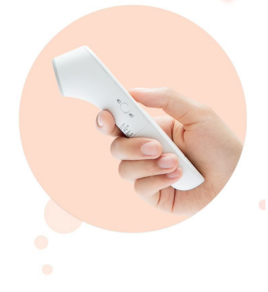 Yuwell Infrared Forehead Thermometer sideview of product being held in hand
