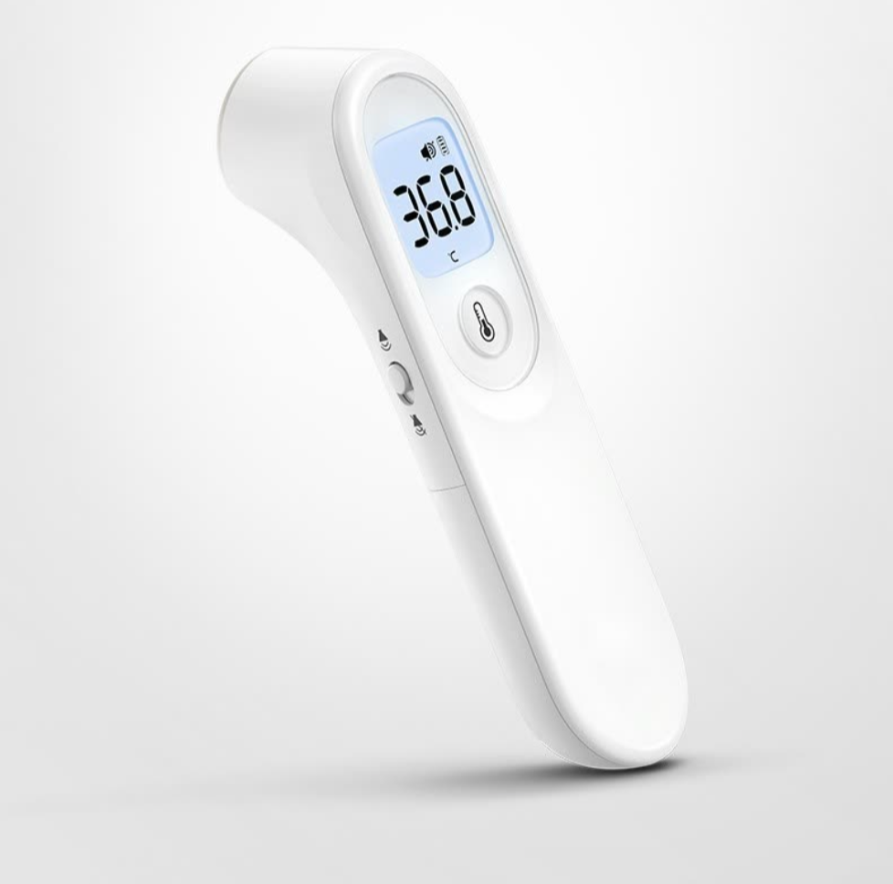 Yuwell Infrared Forehead Thermometer side view of product display and buttons