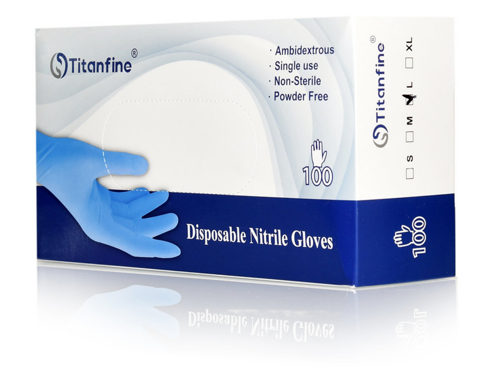 Titanfine Disposable Nitrile Gloves packaging box
