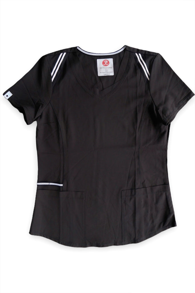 Women's Active Striped Scrub Top in black front view