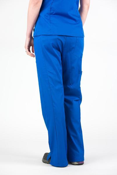 Women’s premium Flex Scrub Pants in shade royal blue shown from back
