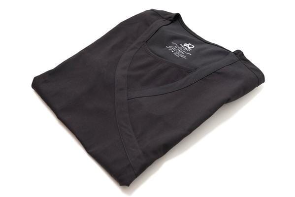 Women’s premium Flex 3-Pocket Scrub Top in shade black folded sideview