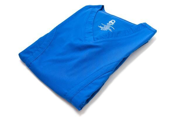 Women’s premium Flex 3-Pocket Scrub Top in shade royal blue folded sideview