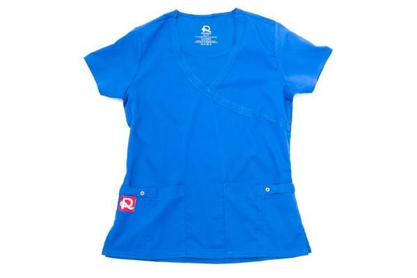 Women’s premium Flex 3-Pocket Scrub Top in shade royal blue open front view