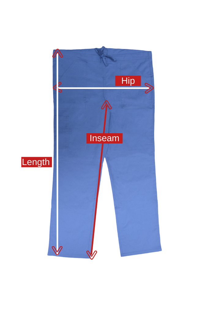 Women's Drawstring Relaxed Fit Scrub Pants sizing guide diagram