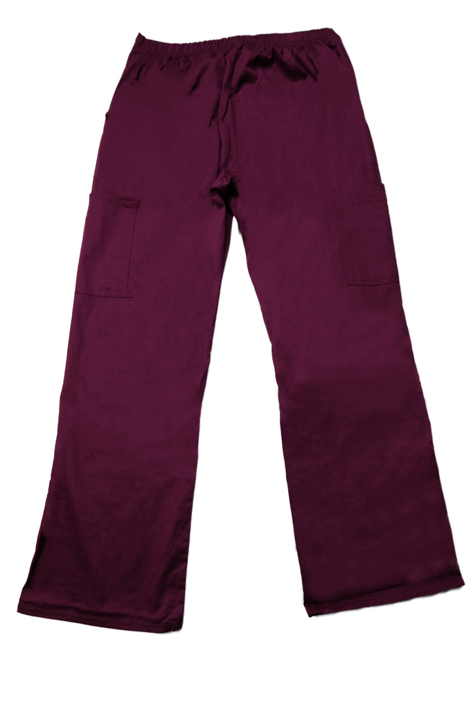 Women's 4-Pocket Relaxed Fit Scrub Pants in wine shade back view