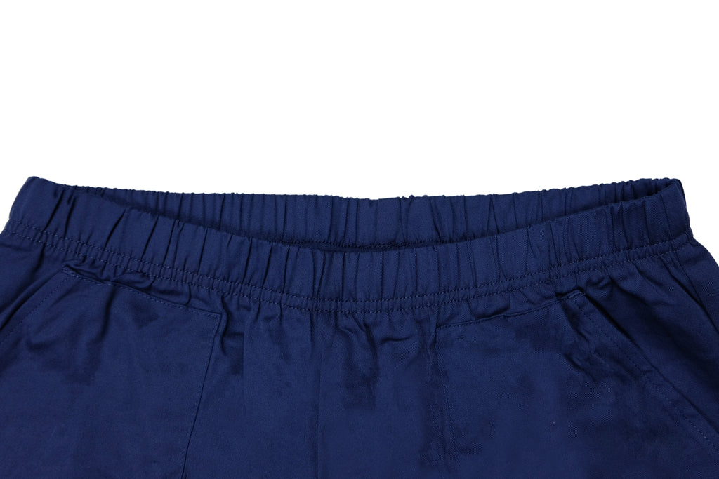 Women's 4-Pocket Relaxed Fit Scrub Pants in navy close up of elastic waistband