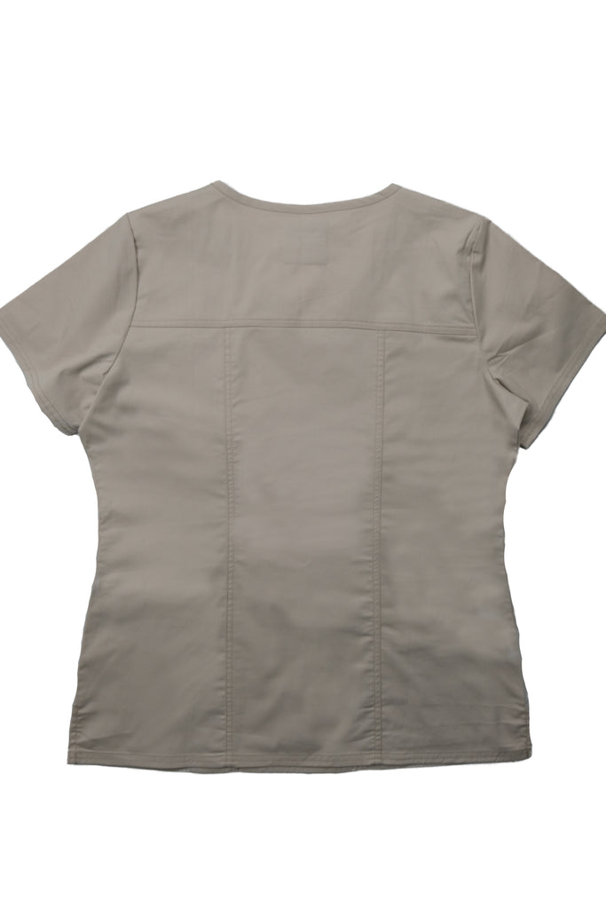 Women's Tailored 4-Pocket V-Neck Scrub Top in beige back view