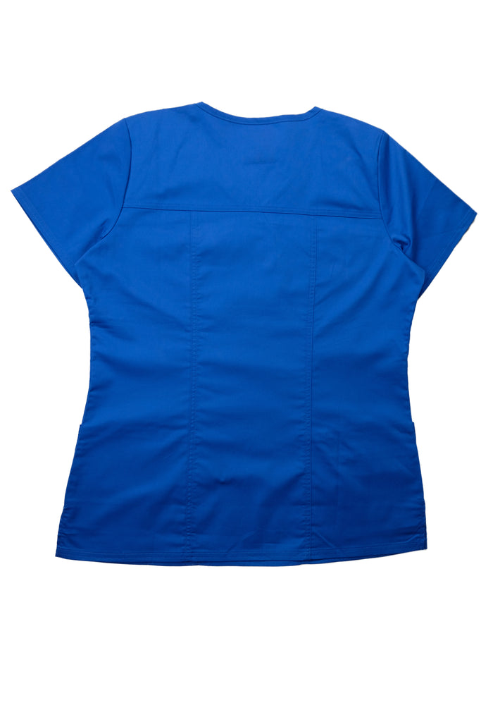 Women's Tailored 4-Pocket V-Neck Scrub Top in Royal Blue back view