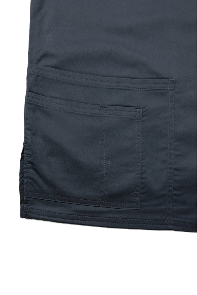 Men's 4-Pocket Scrub Top in Charcoal closeup on bottom pockets
